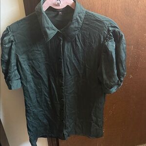 Quince Dark Green Short-Sleeve Button-Up Blouse